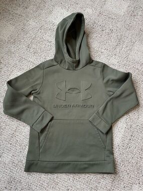 Under Armour Boys Youth Medium Olive Green Hoodie Embossed Logo
